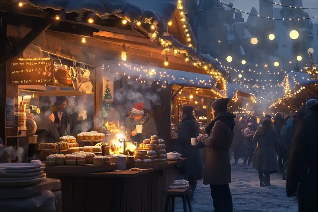 Chimney cakes roasting at a Christmas market