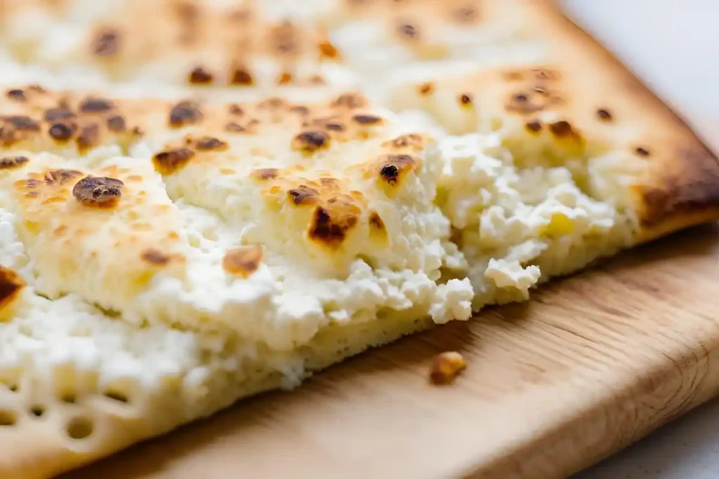 Cottage cheese flatbread on wooden board