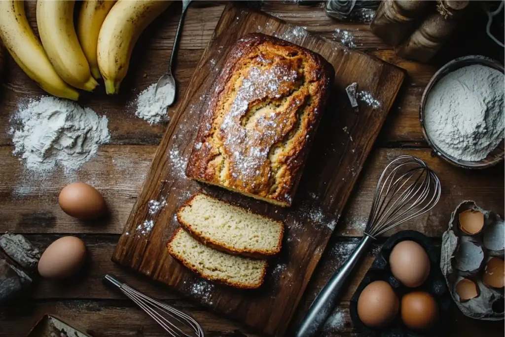 Perfectly baked banana bread sliced to show even texture