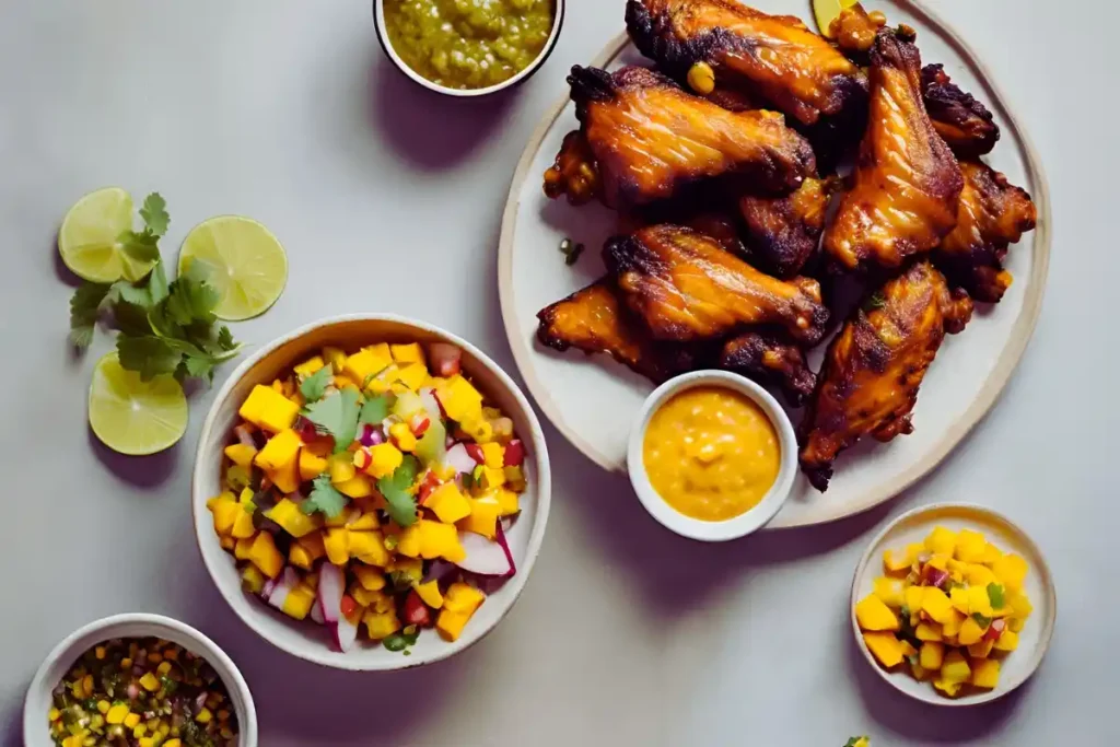 Jerk wings with mango salsa dip