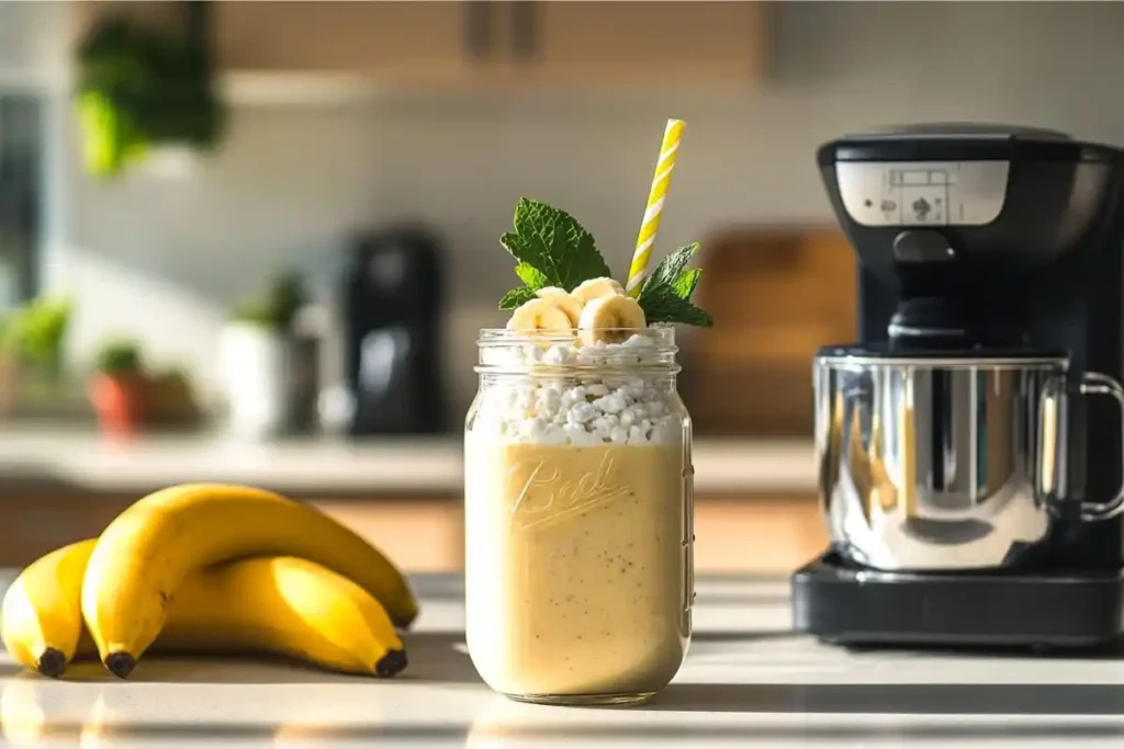 Cottage cheese and banana smoothie preparation