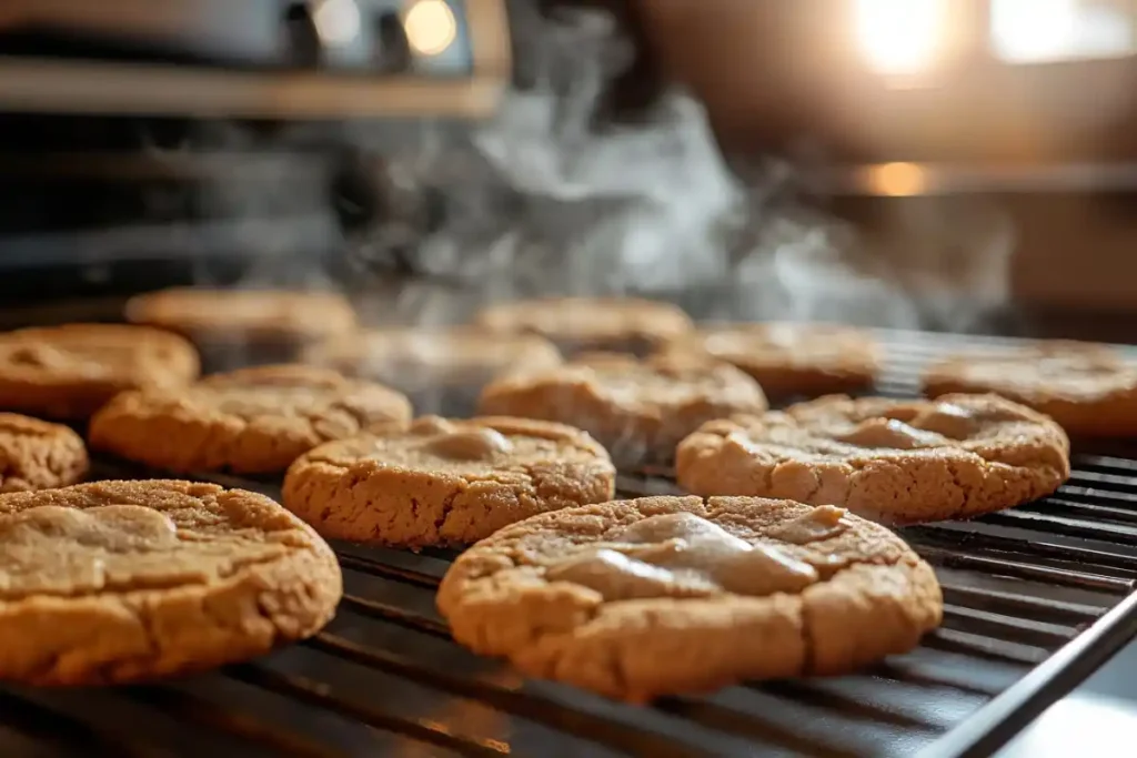 Freshly baked crumbl cookies cooling on a rack
