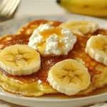 Wooden bowl filled with cottage cheese, bananas, and chia seeds for a healthy snack