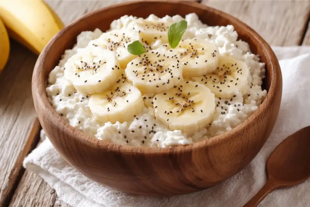 Cottage cheese and banana bowl with chia seeds