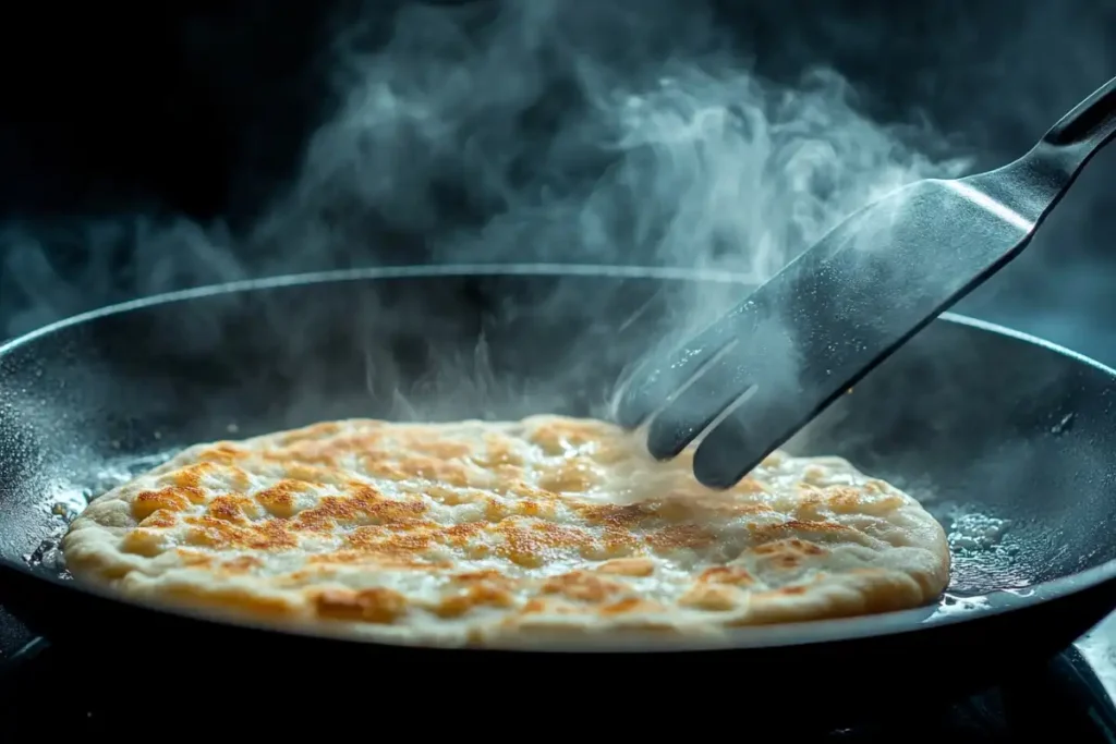 Cooking Cottage Cheese and Egg Flatbread on a Skillet