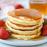 Mini pancakes stacked with fresh fruit