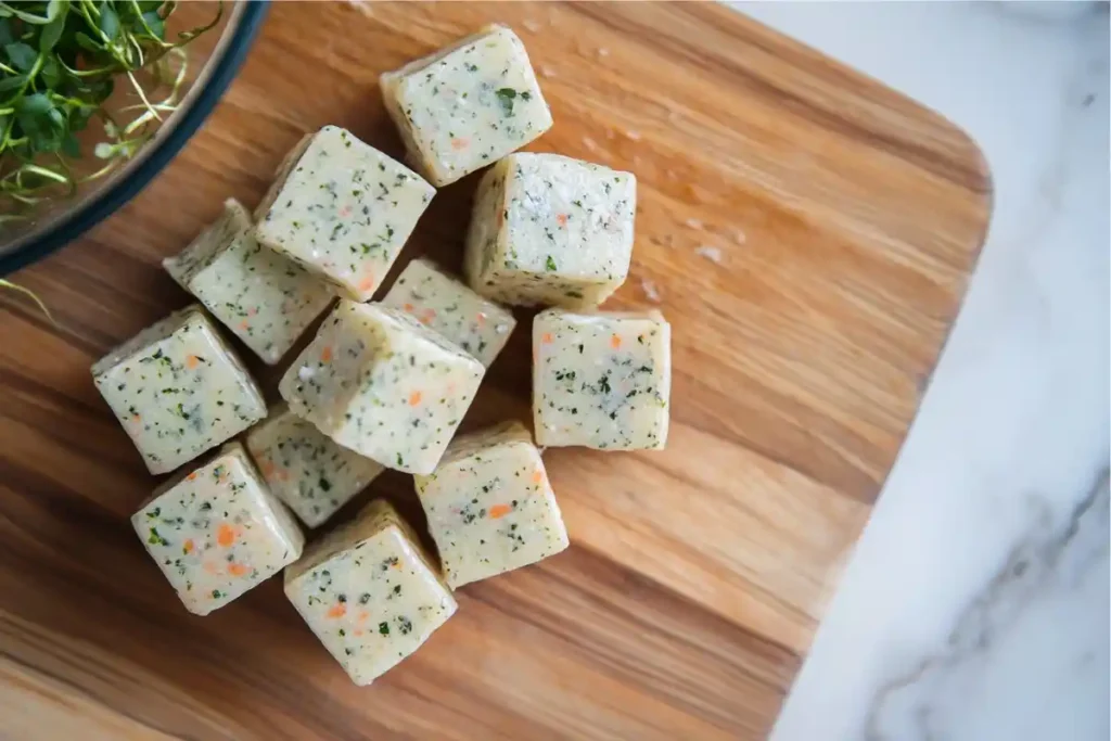 Gel-based homemade fish feed cut into cubes