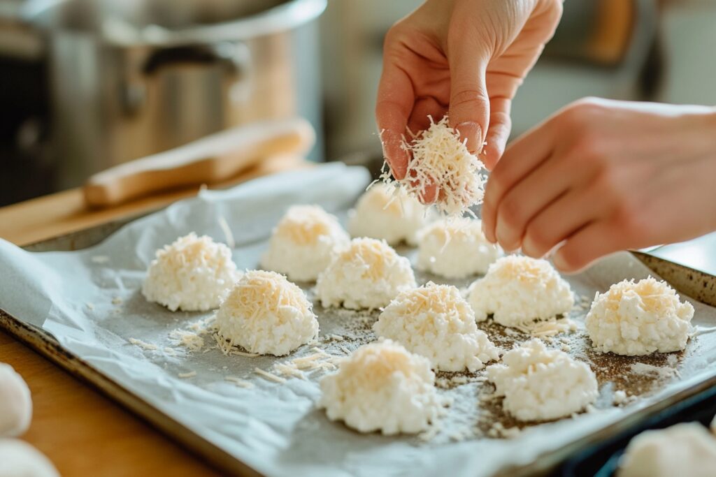 Preparing cottage cheese chips with shredded cheese and seasoning