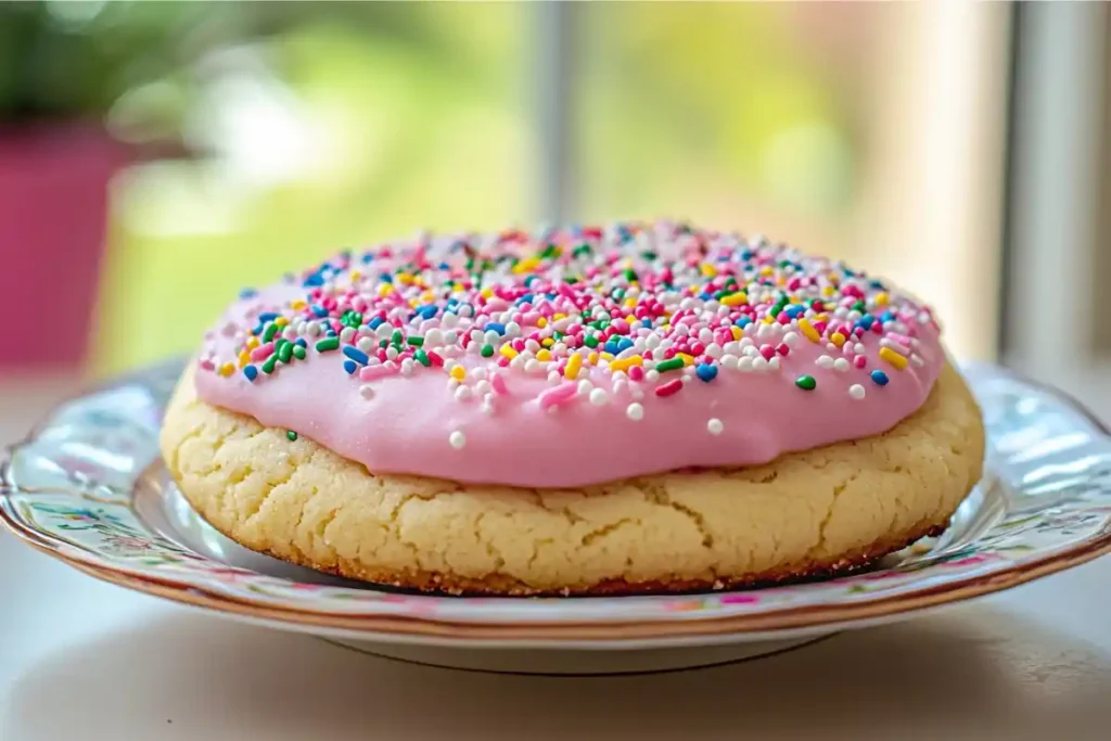 Crumbl cookie recipe variation with pink sugar frosting