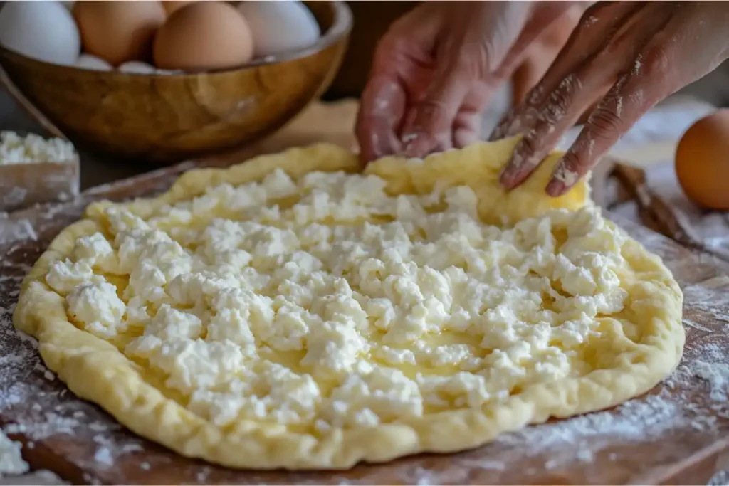 Kneading Cottage Cheese and Egg Flatbread Dough