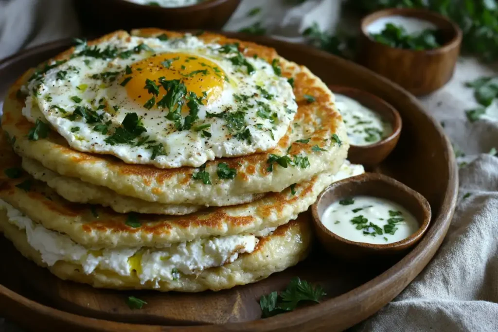 Freshly Cooked Cottage Cheese and Egg Flatbreads